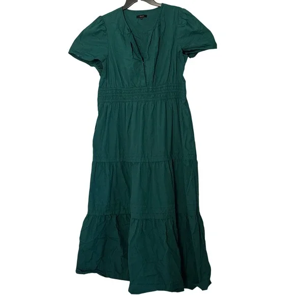 Quince 100% Organic Cotton Poplin Tiered Maxi Dress in Garden Green - XLarge - Picture 2 of 6